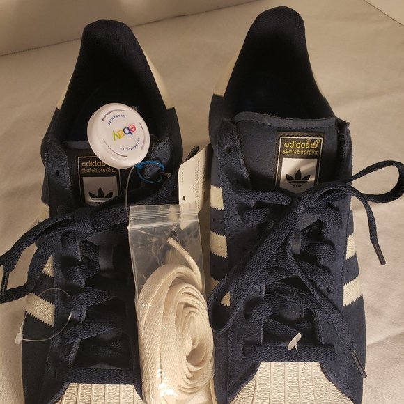 ADIDAS SUPERSTAR VULC SHELL TOE SHOES - MENS 10.5 BLUE/WHITE/GOLD PRINT/GUM SOLE - Picture 5 of 16